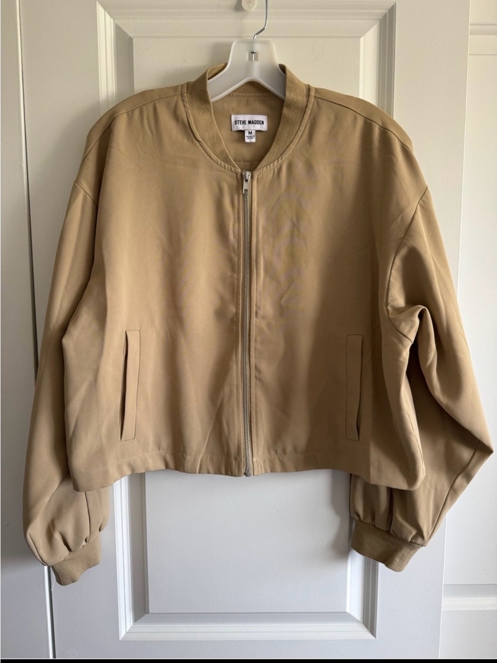 Steve Madden Beige Cropped Bomber Jacket
